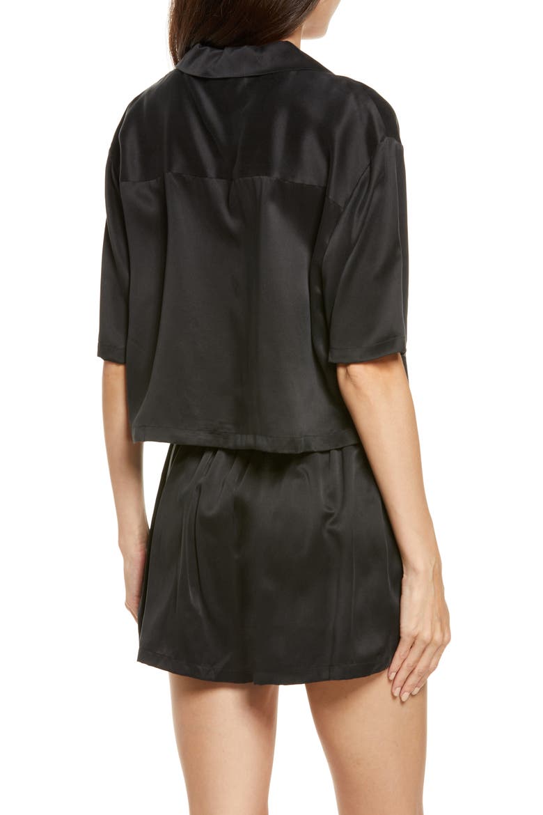 Washable Silk Button-Up Short Pajamas, Alternate, color, IMMERSED BLACK