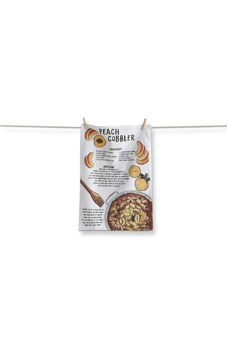 tag Peach Cobbler Recipe Cotton Kitchen Dishtowel White Background, Main, color, Orange