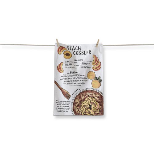 Tag Peach Cobbler Recipe On White Background Cotton   Kitchen Dishtowel 26l X 18w In. In Multi