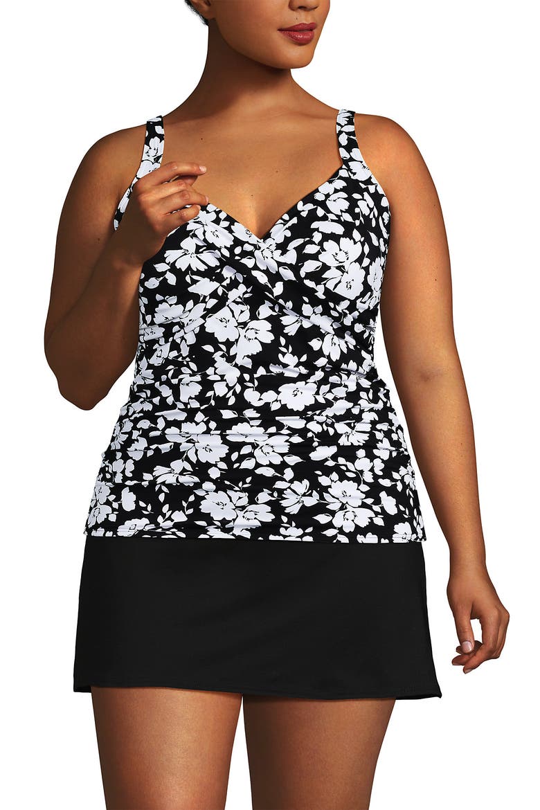 Plus Size Sweetheart Wrap Underwire Tankini Top, Main, color, Black Blossom Floral