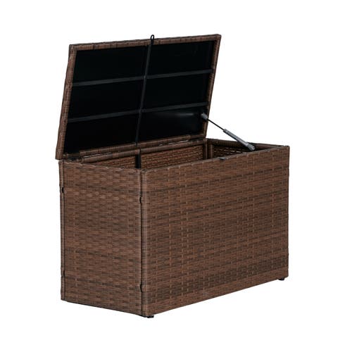 Happimess Nino Modern Minimalist Outdoor Faux Wicker Deck And Patio Storage Box In Brown