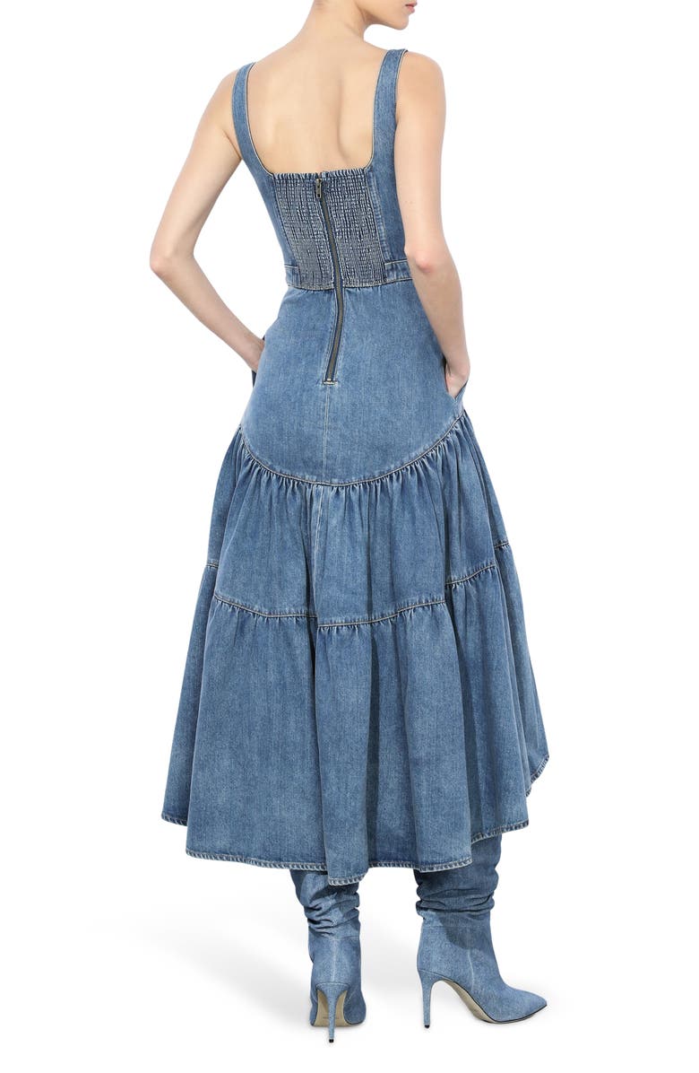 Alice + Olivia Diana Structured Tiered High-Low Maxi Dress, Alternate, color, 