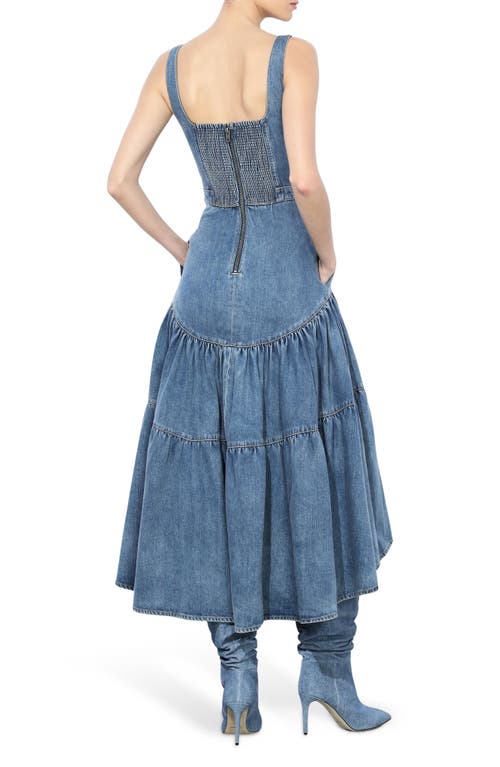 Shop Alice And Olivia Alice + Olivia Diana Structured Tiered High-low Maxi Dress In Liana Vintage Blue