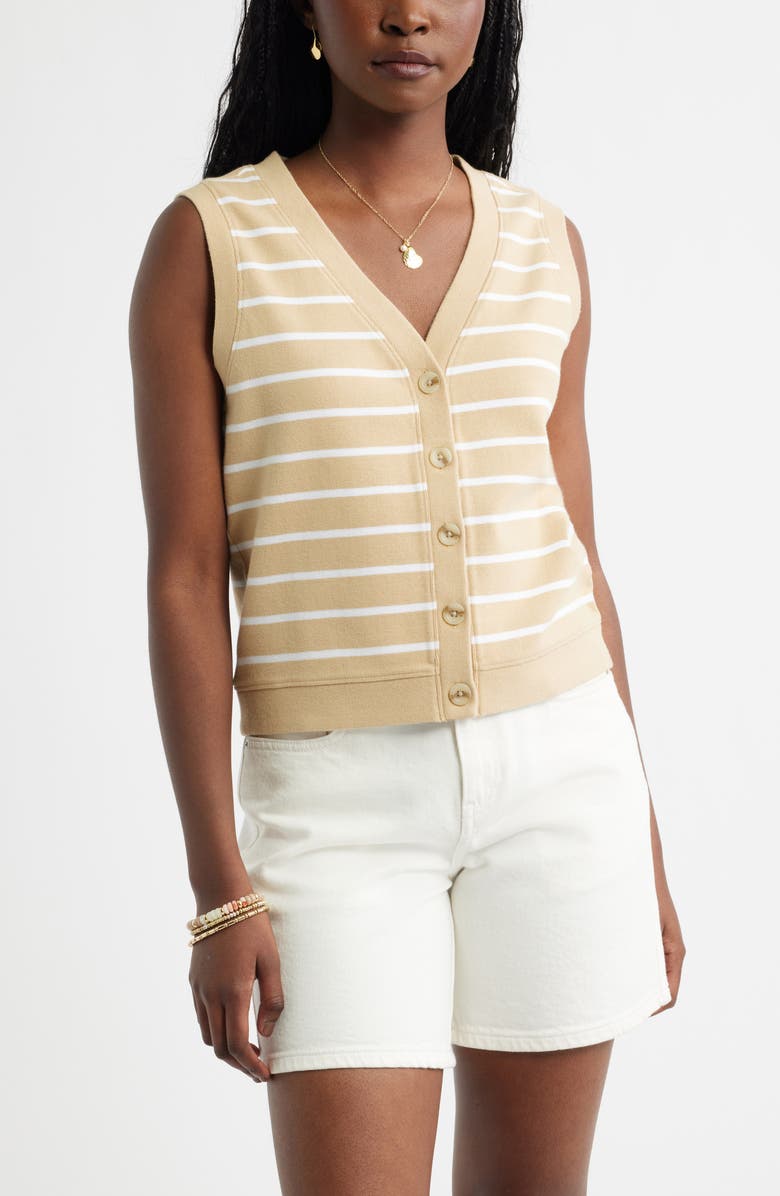 Caslon<sup>®</sup> Buttoned Sweater Tank, Main, color, Tan White Stripe
