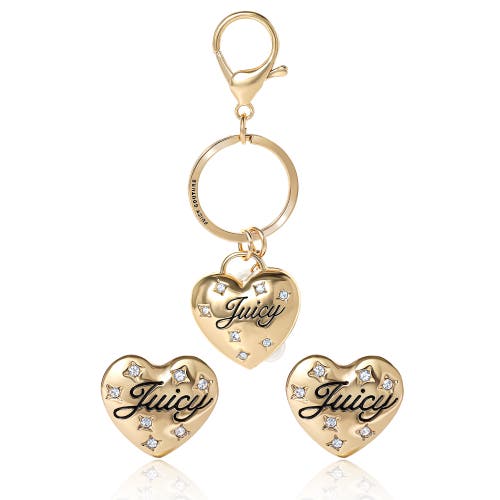 Juicy Couture Heart Keychain & Earring Set With Crystal Accents In Gold