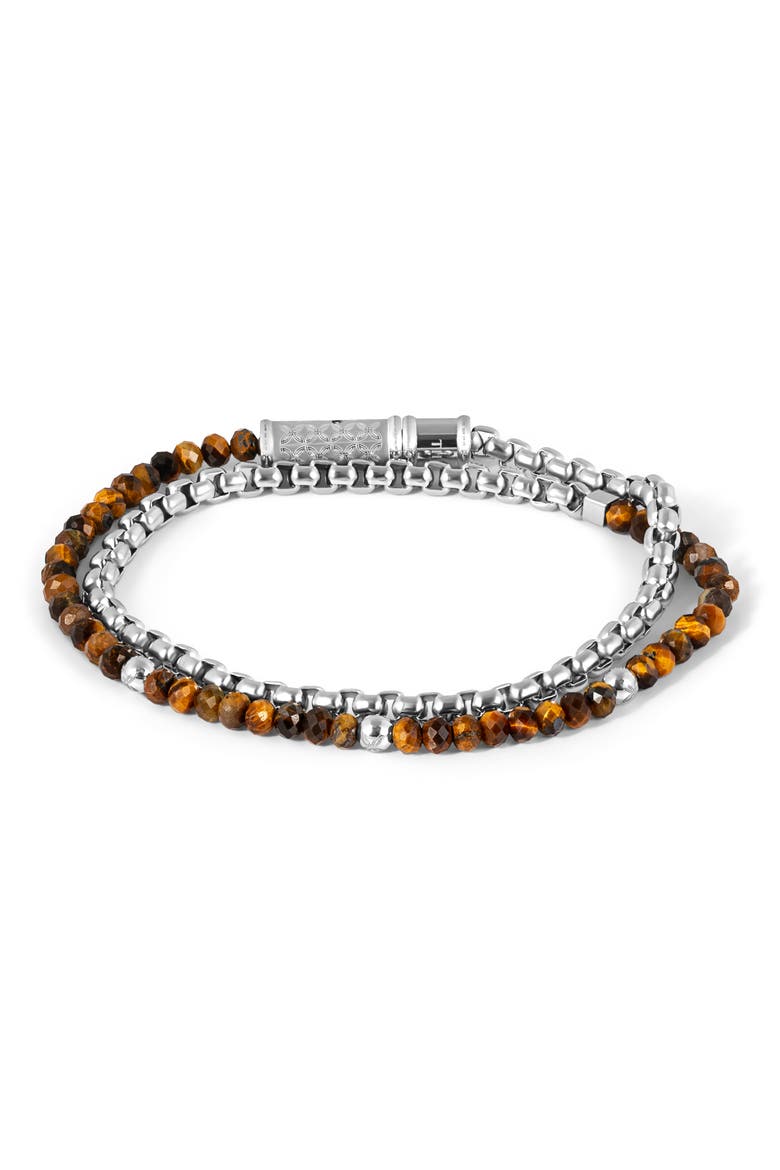 Men's Tiger's Eye Double Wrap Bracelet, Alternate, color, BROWN