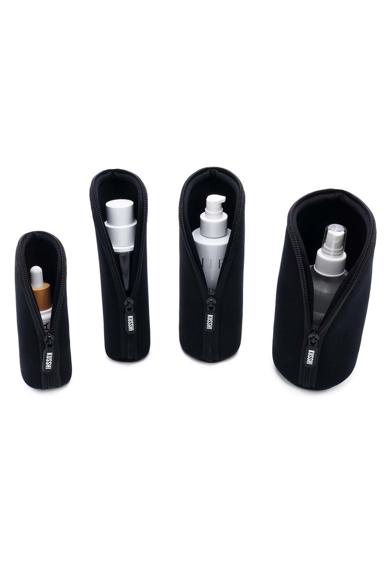 Set of 4 Travel Bottle Protectors, Main, color, BLACK