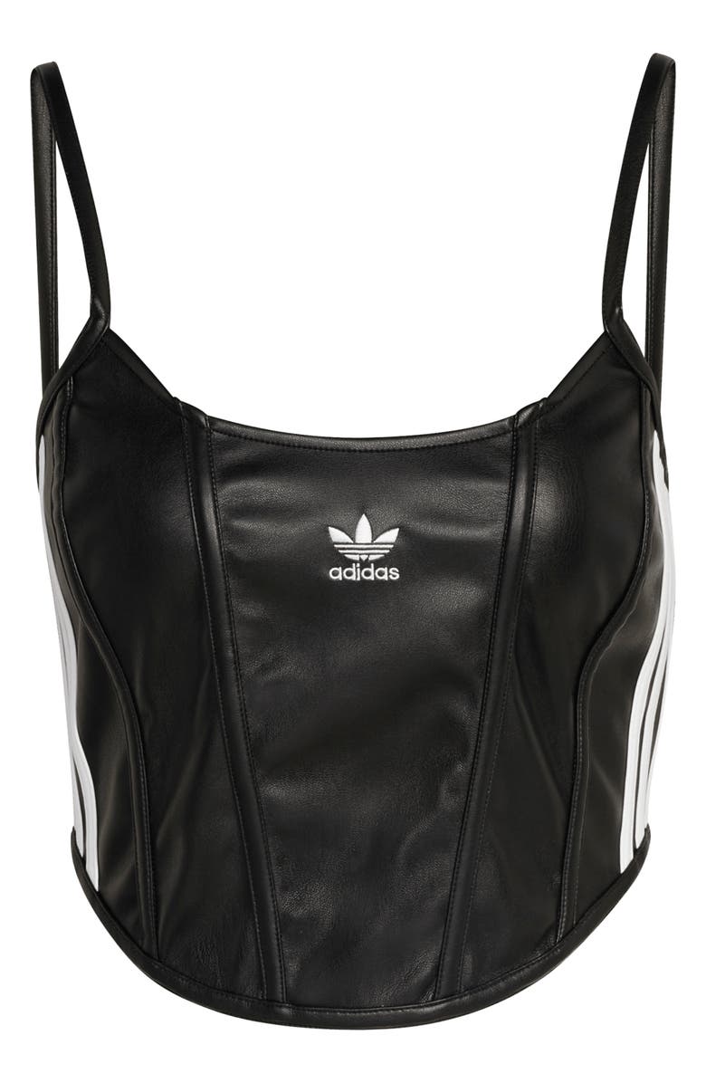 adidas Originals Firebird Faux Leather Crop Corset Camisole, Alternate, color, 