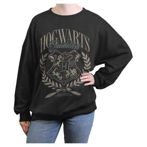 Junior's Hogwarts Quidditch Crest Long Sleeve Oversized Sweatshirt