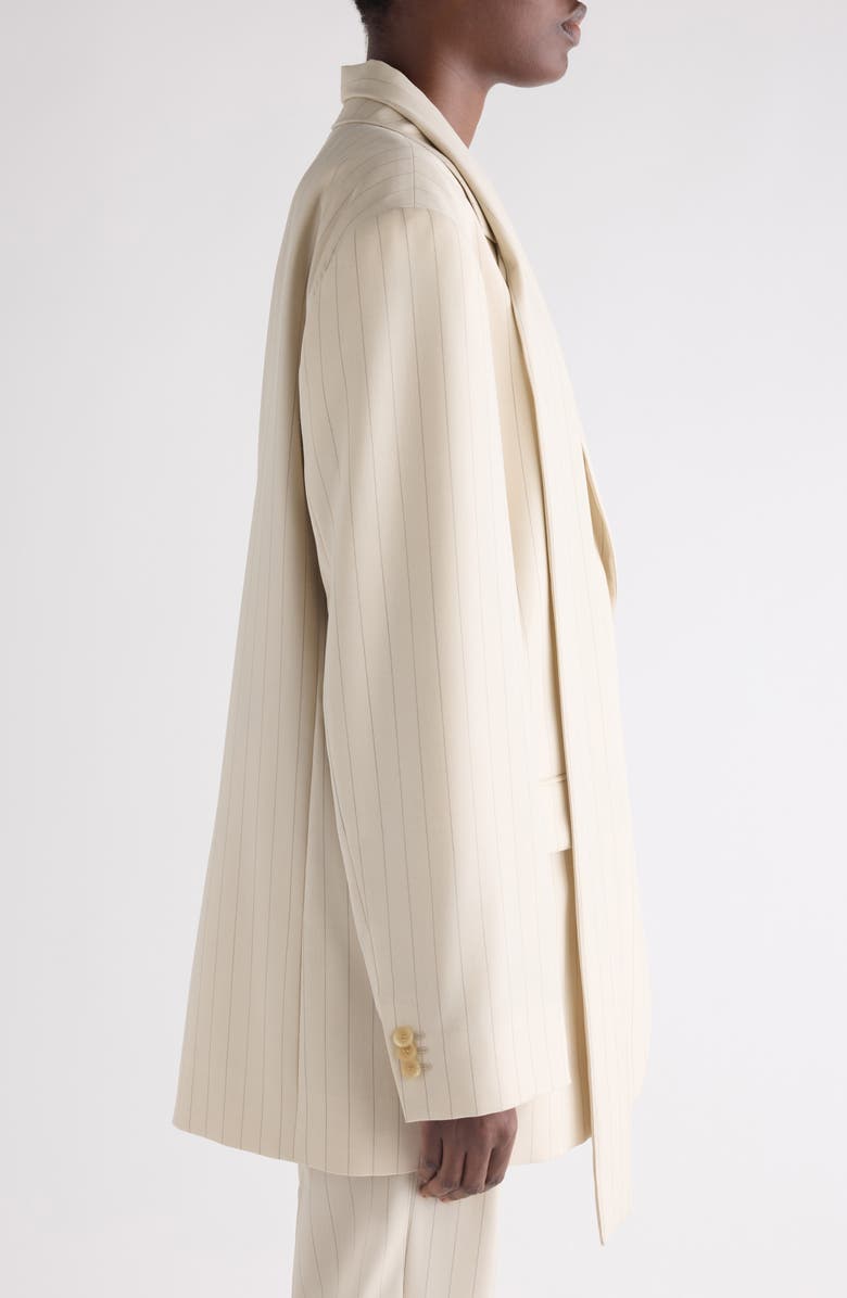 Acne Studios Pinstripe Wool Blazer with Scarf, Alternate, color, Cream Beige