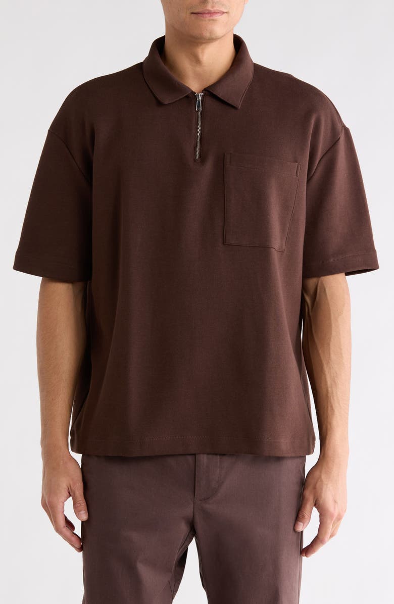 DENIM AND FLOWER Heavyweight Quarter Zip Polo, Main, color, Brown