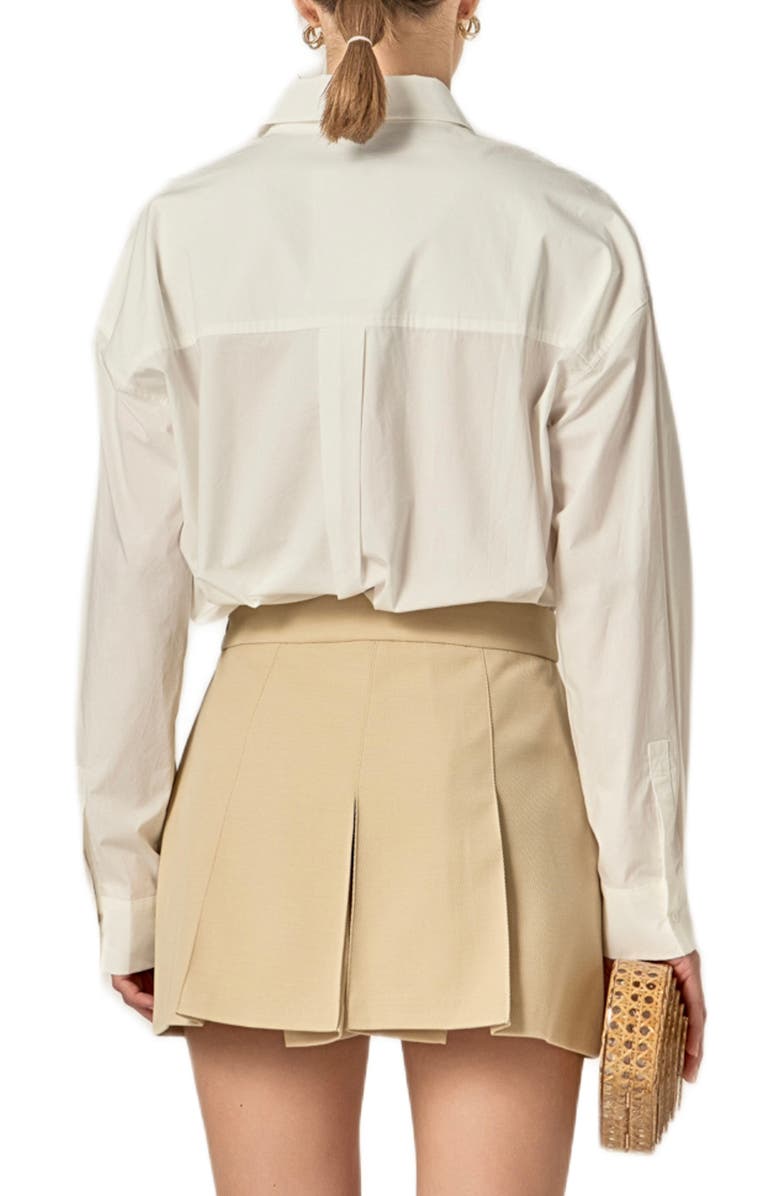 English Factory Faux Pearl Embellished Heart Button-Up Shirt, Alternate, color, White