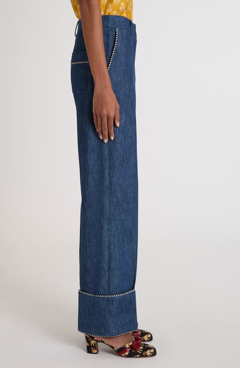 Valentino Garavani Cuffed Chambray Pants, Alternate, color, Navy