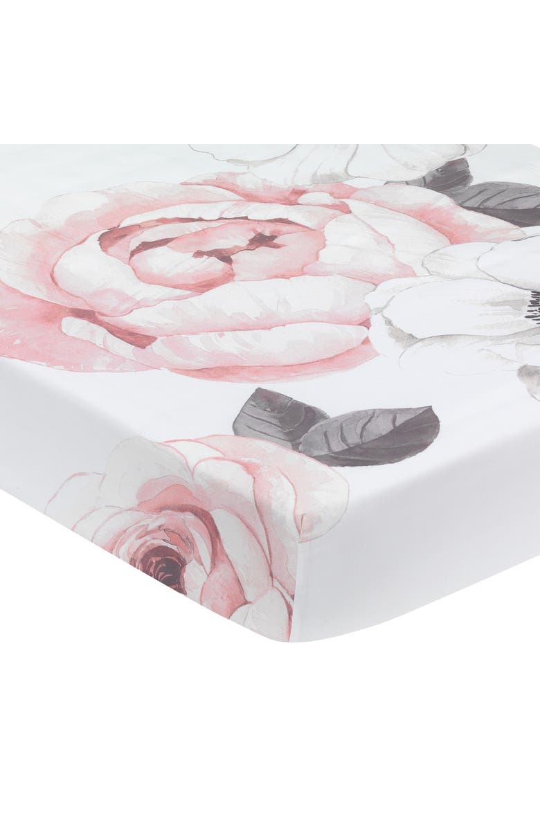 Lambs & Ivy Floral Garden Watercolor Cotton Baby Fitted Crib Sheet, Main, color, Pink
