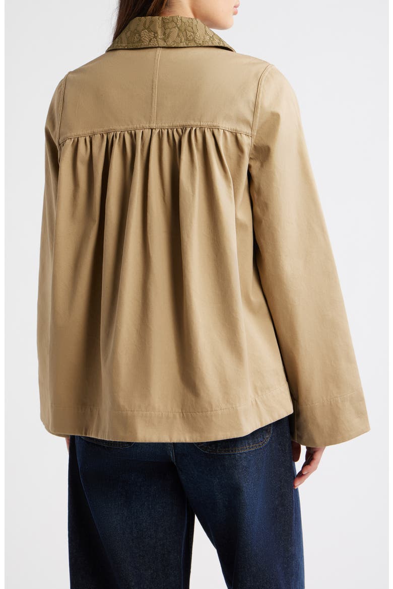Mercedes Lace Collar Organic Cotton Mini Coat, Alternate, color, STONE