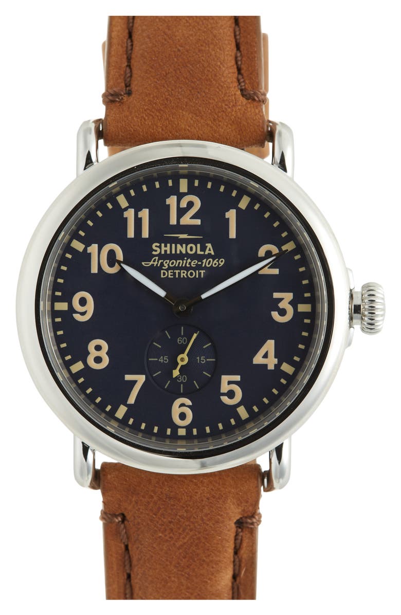 Shinola Runwell Leather Strap Watch, 41mm, Main, color, 