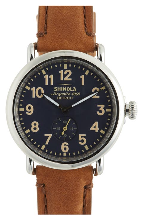 Runwell Leather Strap Watch, 41mm
