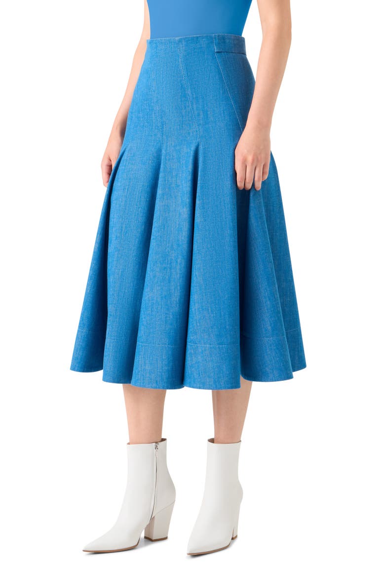 Denim Godet Skirt, Alternate, color, DENIM