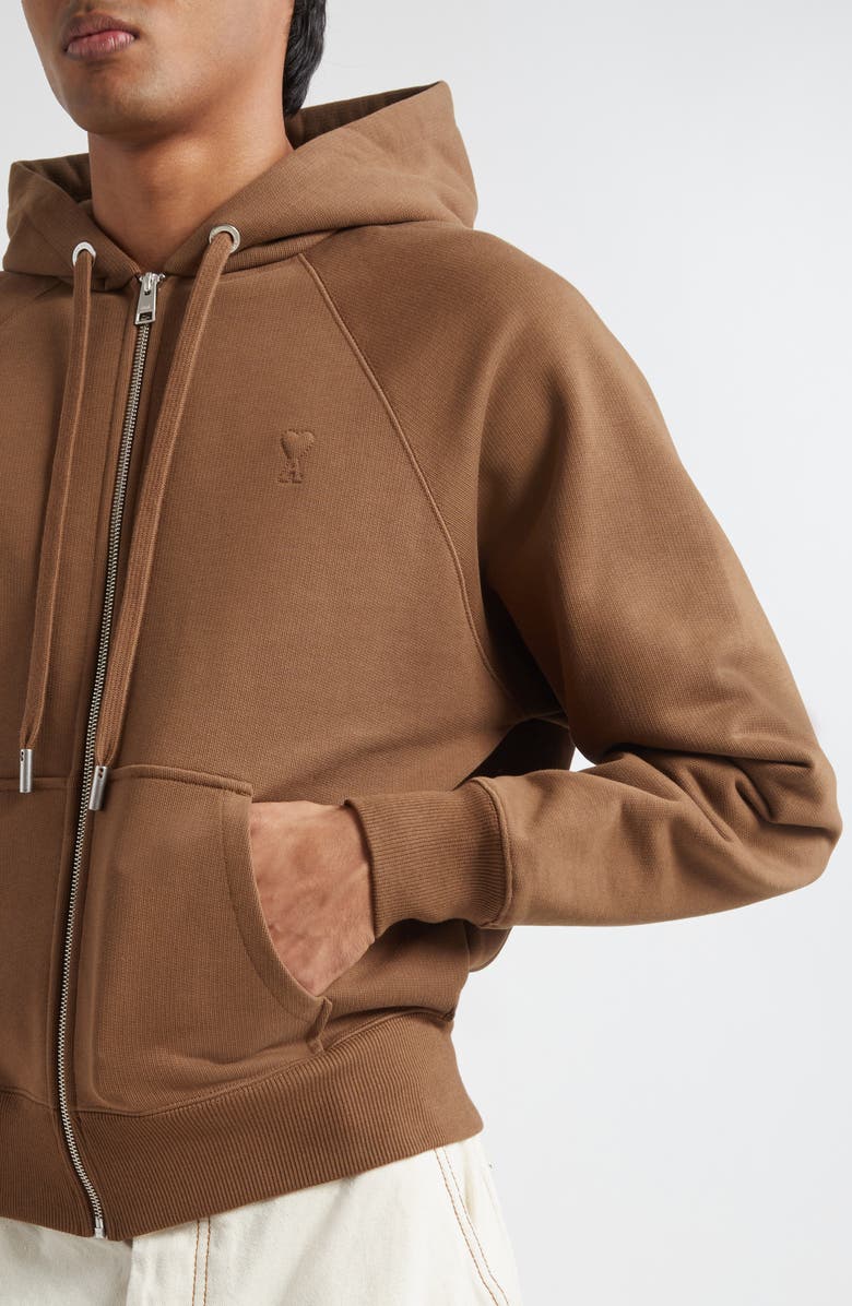 AMI PARIS Ami de Coeur Embroidered Hoodie, Alternate, color, Hazelnut