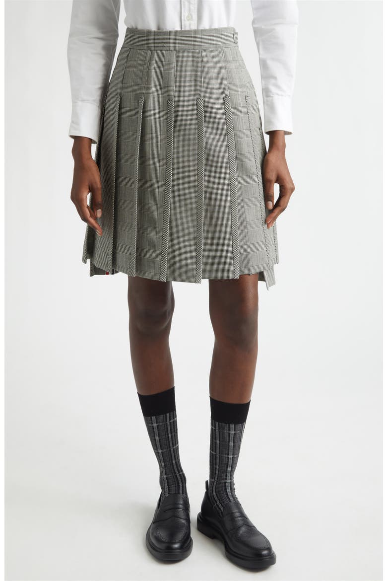 Glen Plaid Pleated Wool Skirt, Main, color, BLACK/ WHITE