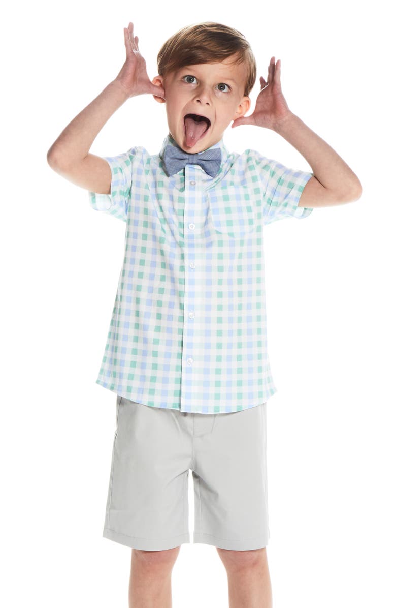 Andy & Evan Woven Button-Up Shirt, Bow Tie & Shorts Set, Alternate, color, 