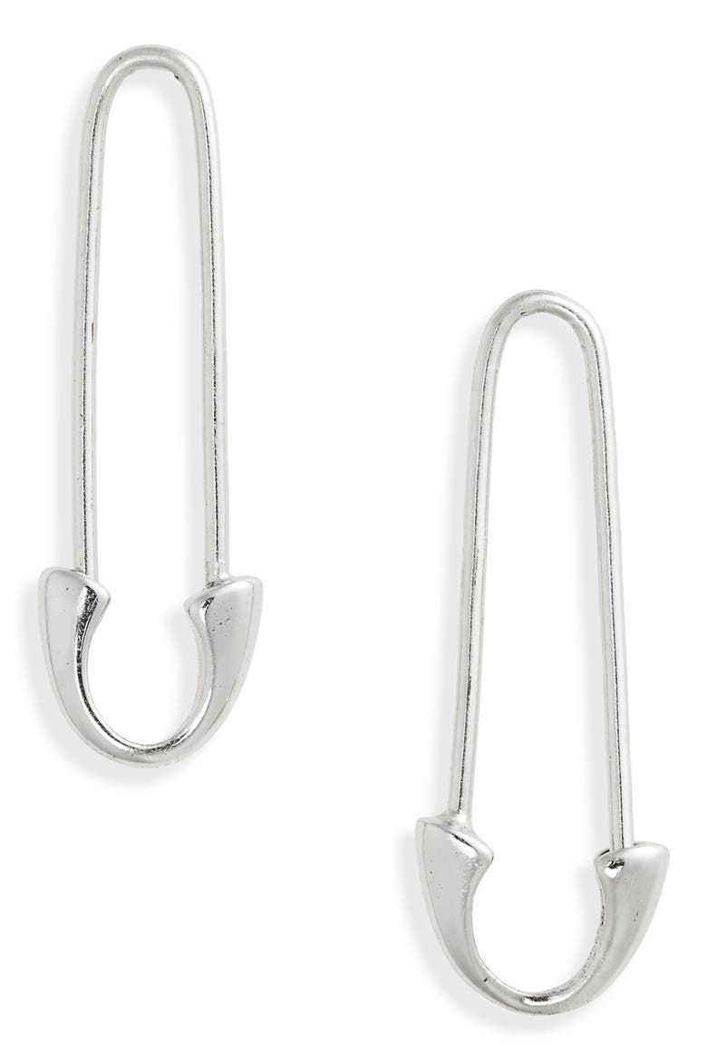 Single Safety Pin Earrings, Main, color, SILVER