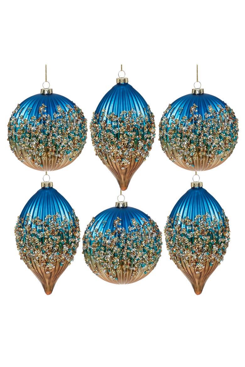 Jeweled Cascade Ornament, Box of 6, Alternate, color, Cobalt Blue