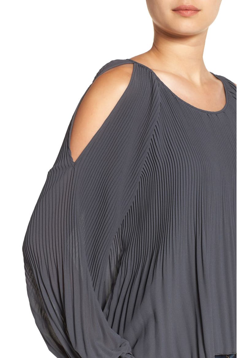 ASTR Pleated Cold Shoulder Top, Alternate, color, DARK GREY