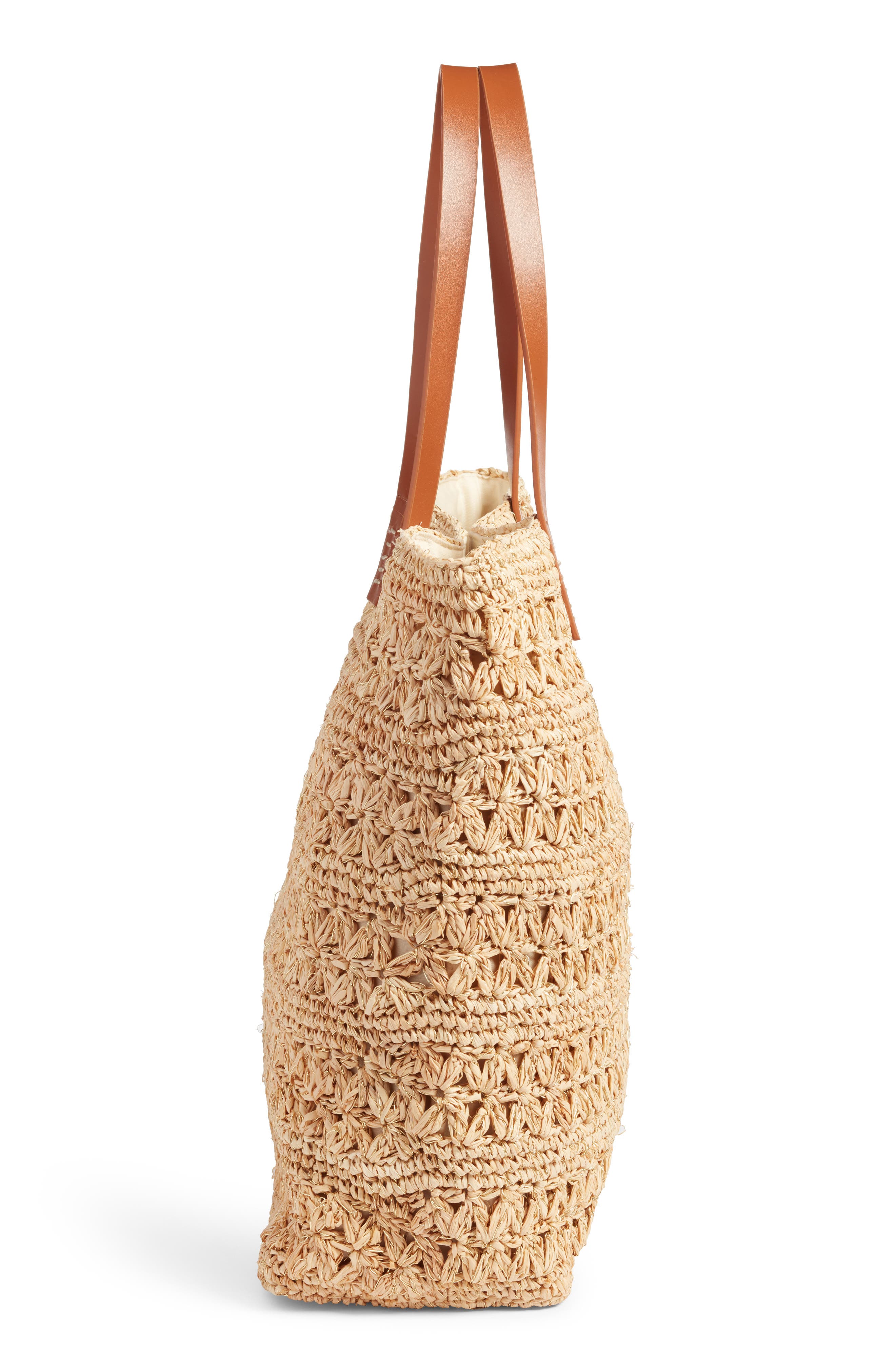 Packable Raffia Crochet Tote, Alternate, color, NATURAL/ GOLD