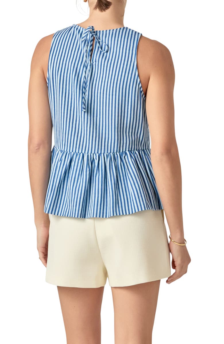 English Factory Stripe Sleeveless Peplum Top, Alternate, color, Blue