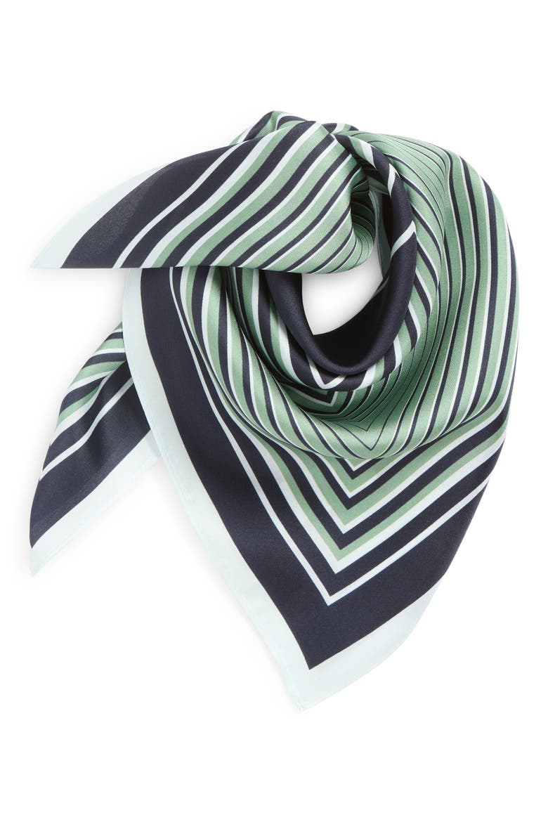 Print Silk Square Scarf, Alternate, color, GREEN SQUARE GEO
