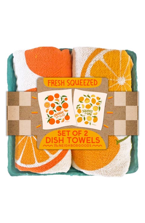 Set of 2 Lemon Orange Dish Towels