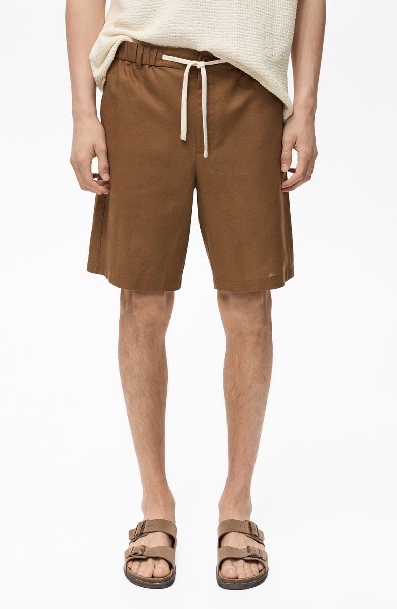 MANGO Cotton & Linen Bermuda Shorts, Main, color, Tobacco Brown