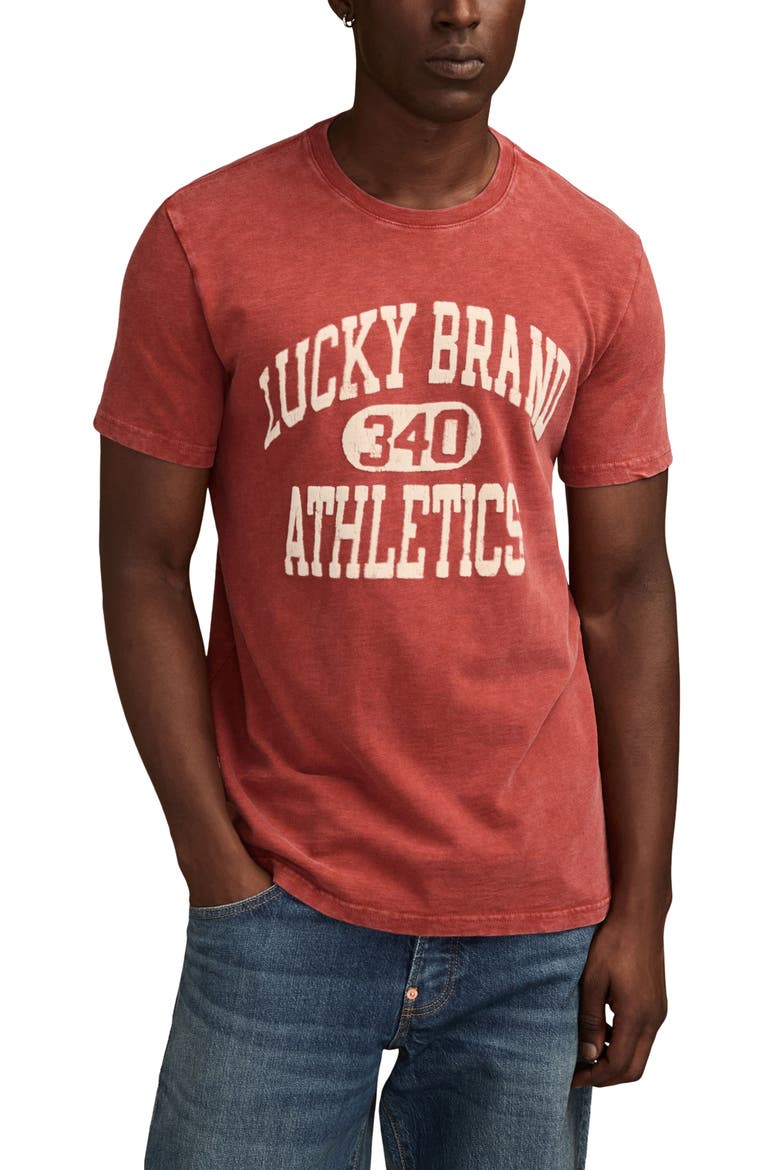 Athletics Flocked Logo Graphic T-Shirt, Main, color, CINNABAR