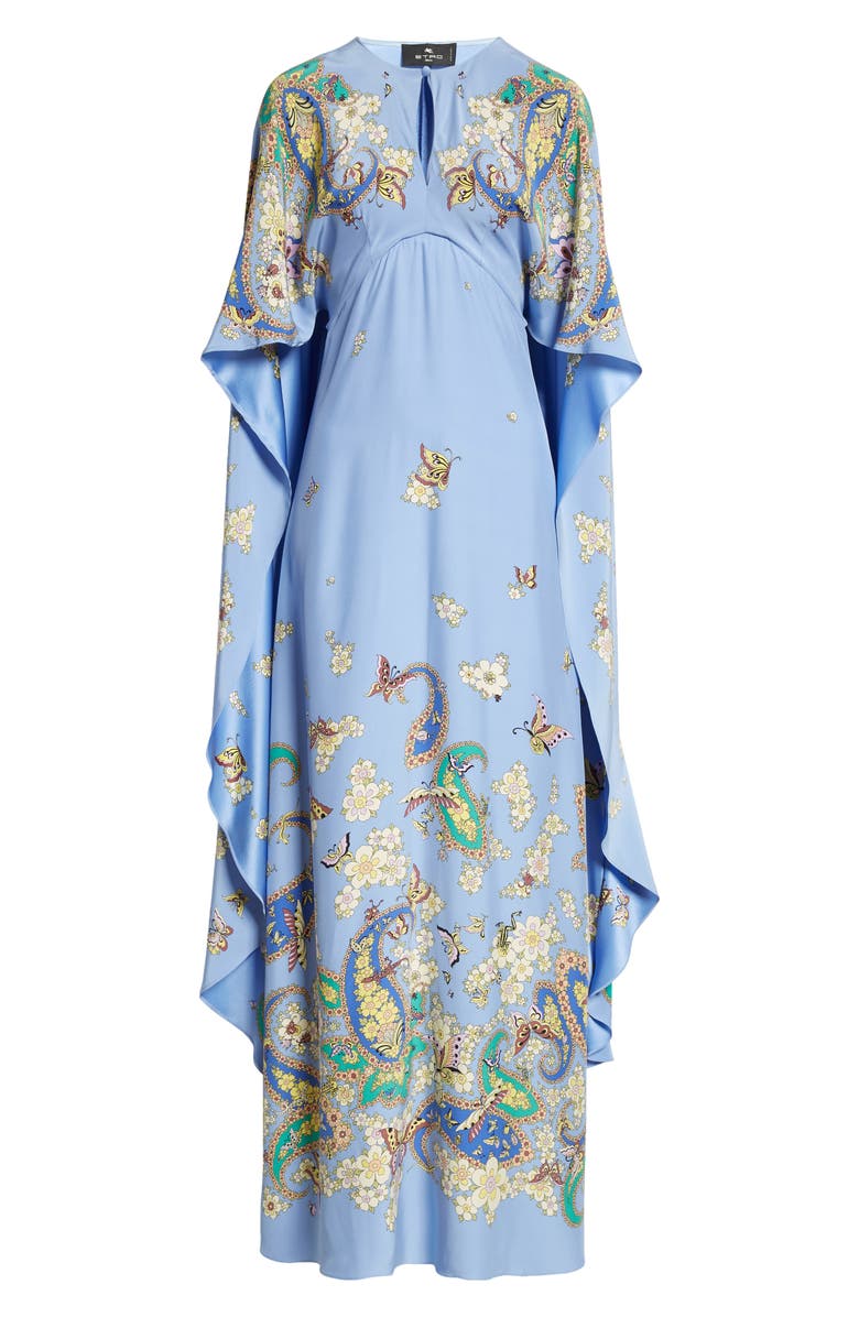 Etro Placed Paisley Silk Cape Gown, Alternate, color, 
