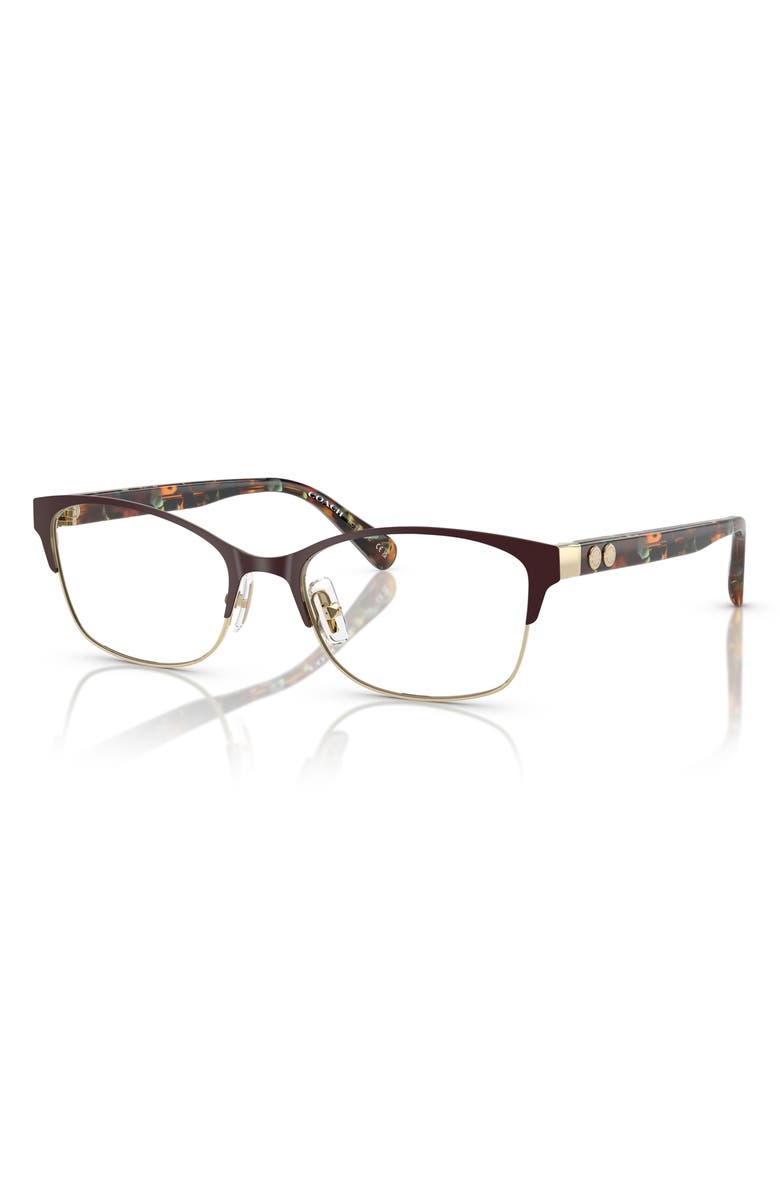 COACH 53mm Rectangular Optical Glasses, Alternate, color, Light Gold / Brown / Demo Lens