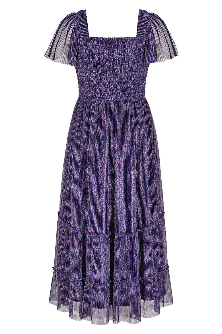 Kids' Metallic Tiered Plissé Maxi Party Dress, Alternate, color, PURPLE