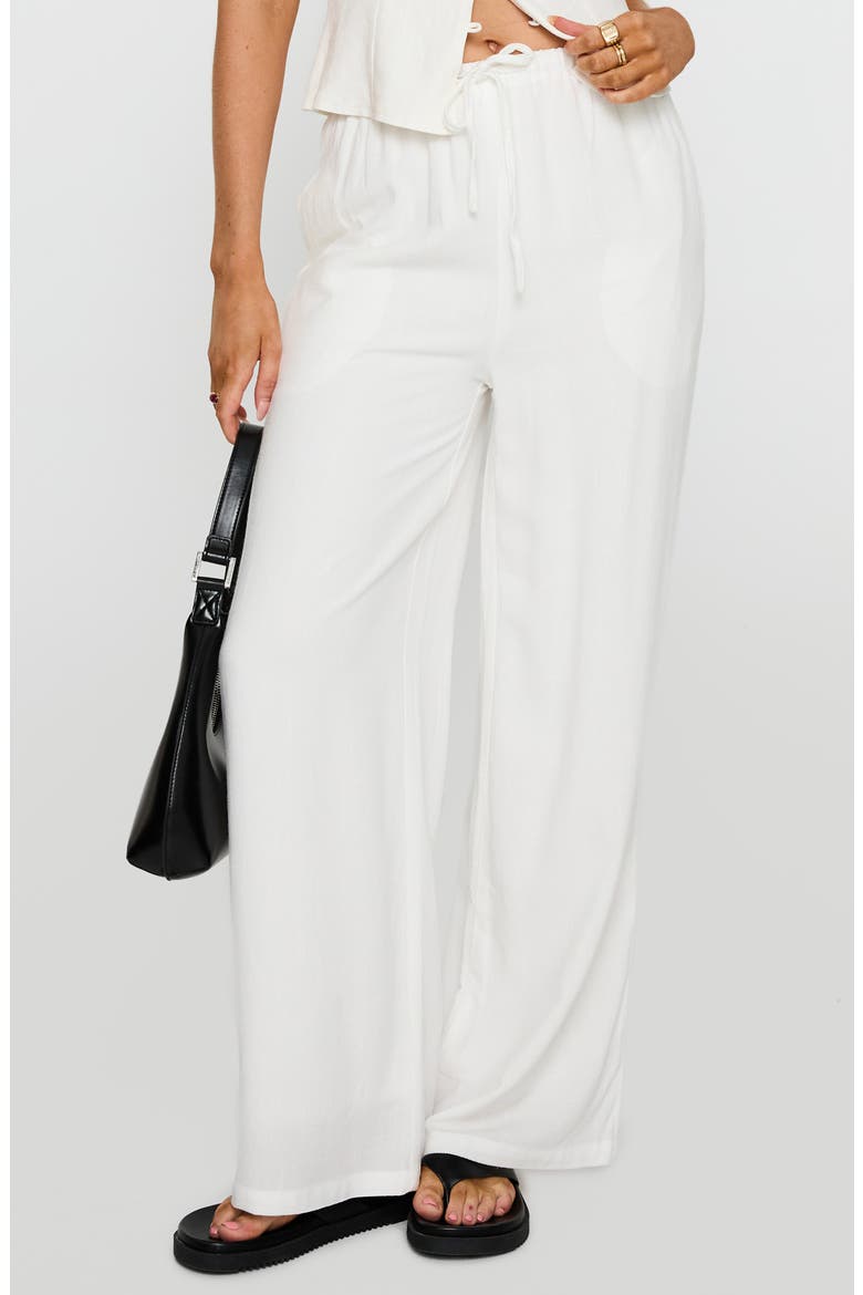 Parklea High Waist Linen Blend Drawstring Pants, Main, color, WHITE