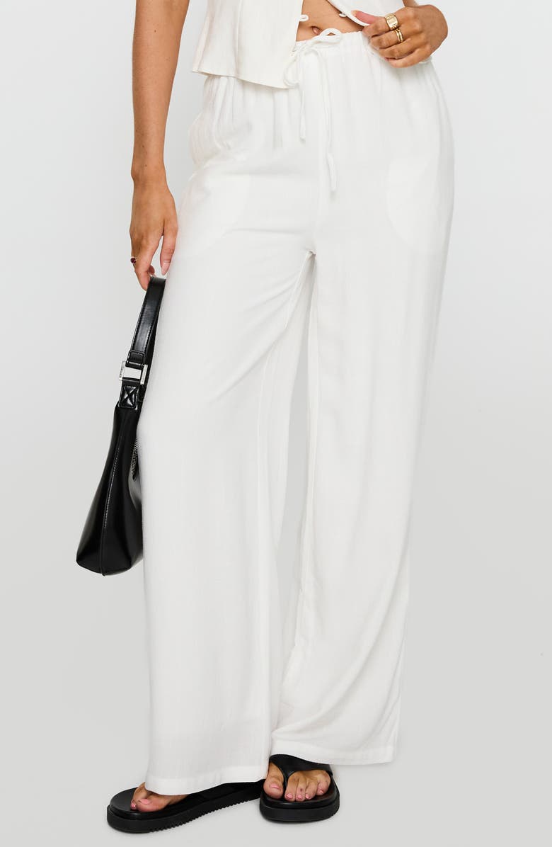 Princess Polly Parklea High Waist Linen Blend Drawstring Pants, Main, color, White