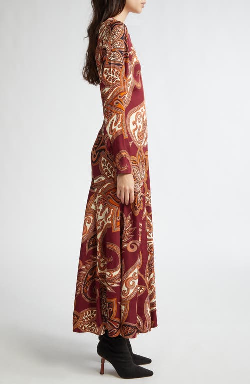 Farm Rio Paisley Long Sleeve Maxi Dress In Leopard Paisley Burg
