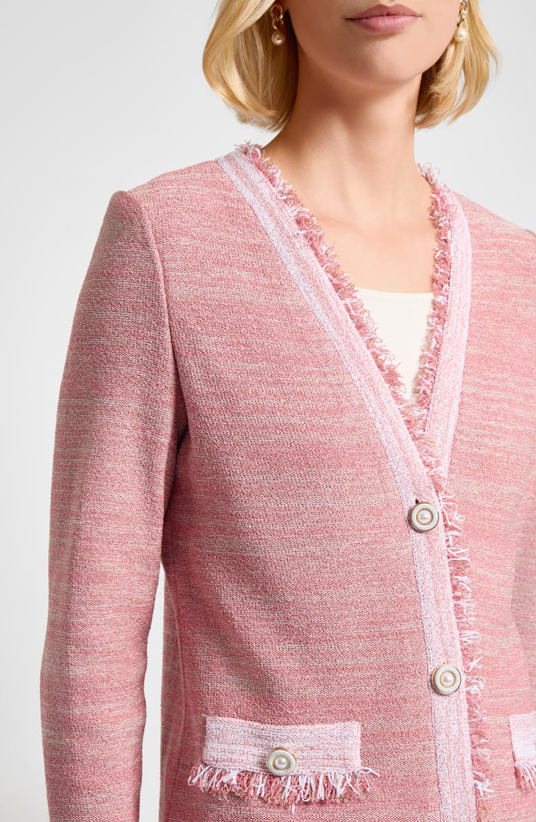 Misook Heritage Fringe Trim Melange Jacket, Alternate, color, Honey Suckle/ Charmeuse