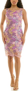 Nina Leonard Jewel Neck Lace Sheath Dress