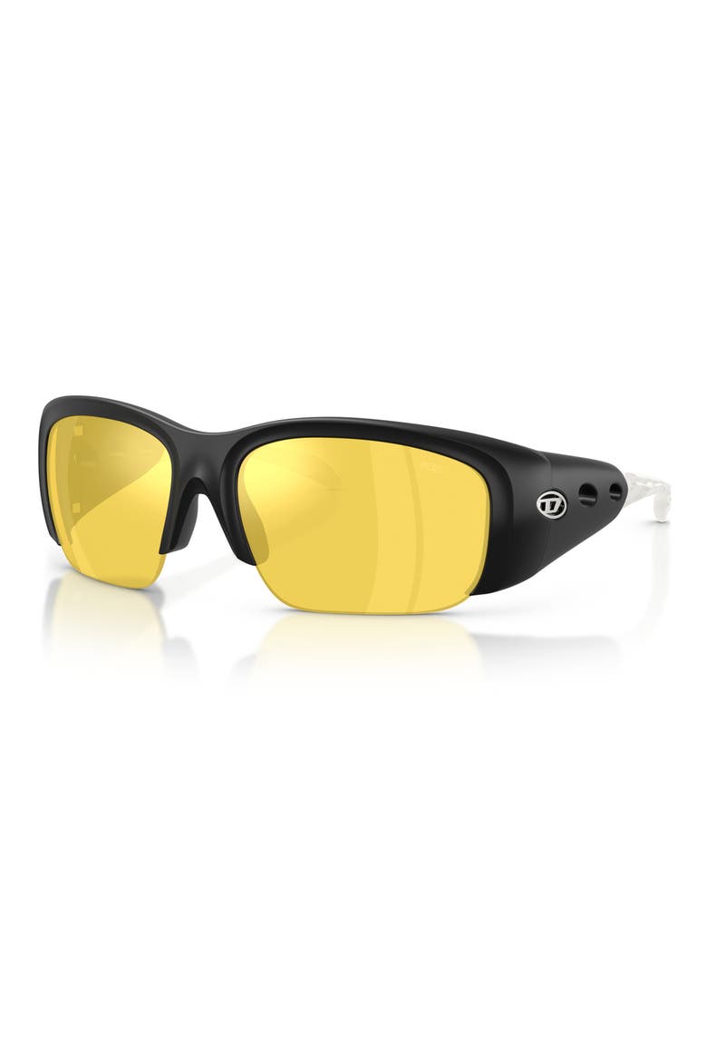 62mm Oversize Mirrored Pillow Sunglasses, Alternate, color, SOLID SHINY BLACK / YELLOW