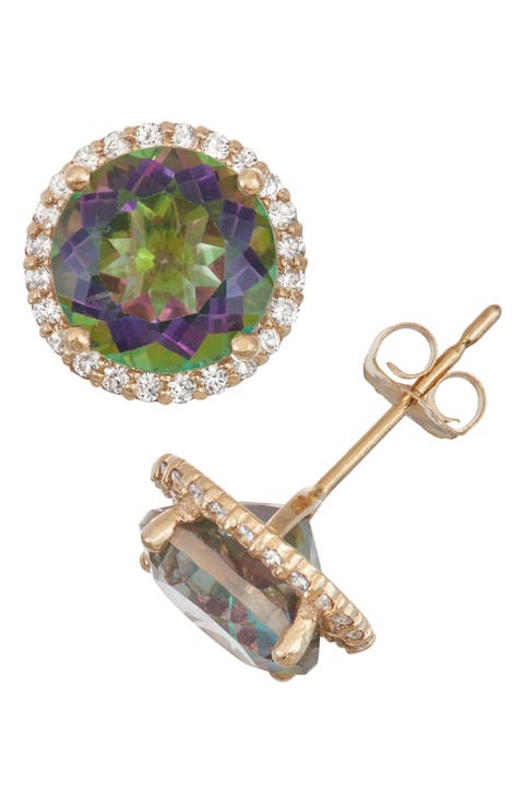 10K Gold Opal & Lab Created White Sapphire Stud Earrings