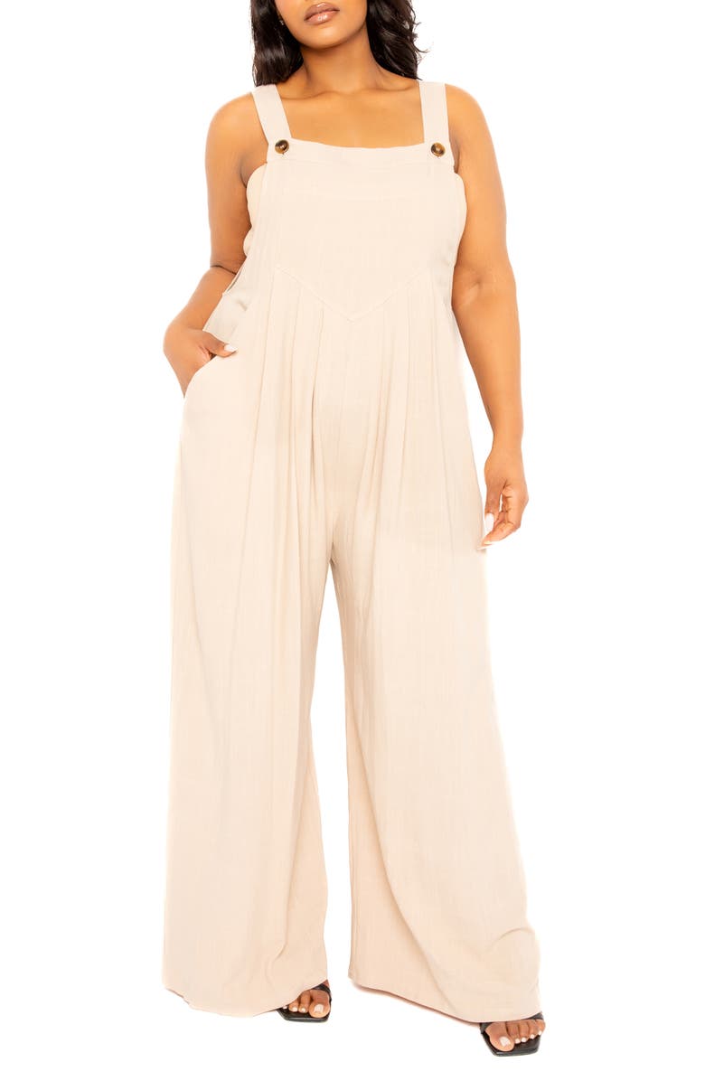 BUXOM COUTURE Wide Leg Jumpsuit, Main, color, Beige