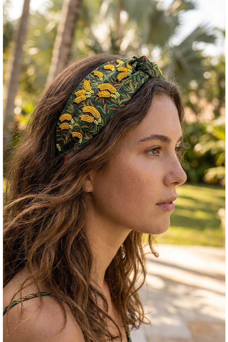 Tropical Bloom Banana Knotted Headband, Alternate, color, Green