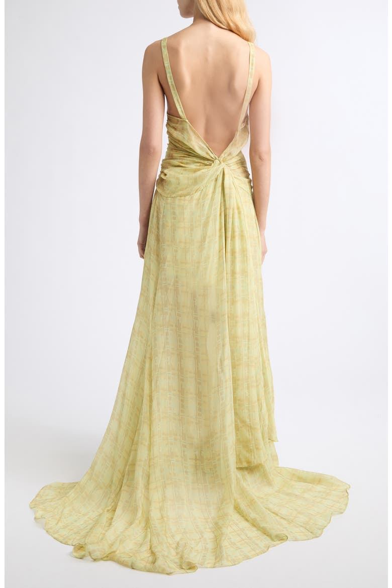 Plume Plaid Silk Chiffon Gown, Alternate, color, BUTTER PLAID