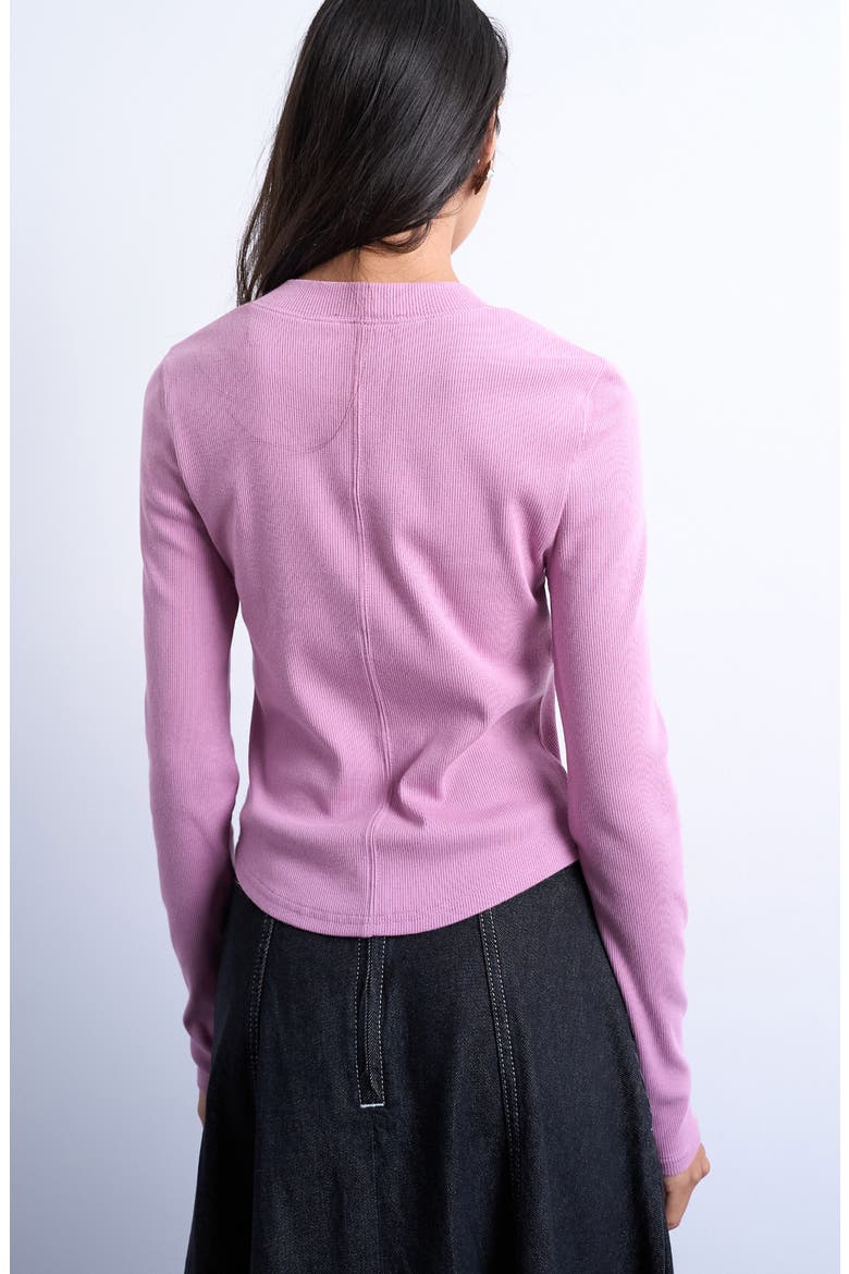 Long Sleeve Curve Hem Rib Top, Alternate, color, PINK