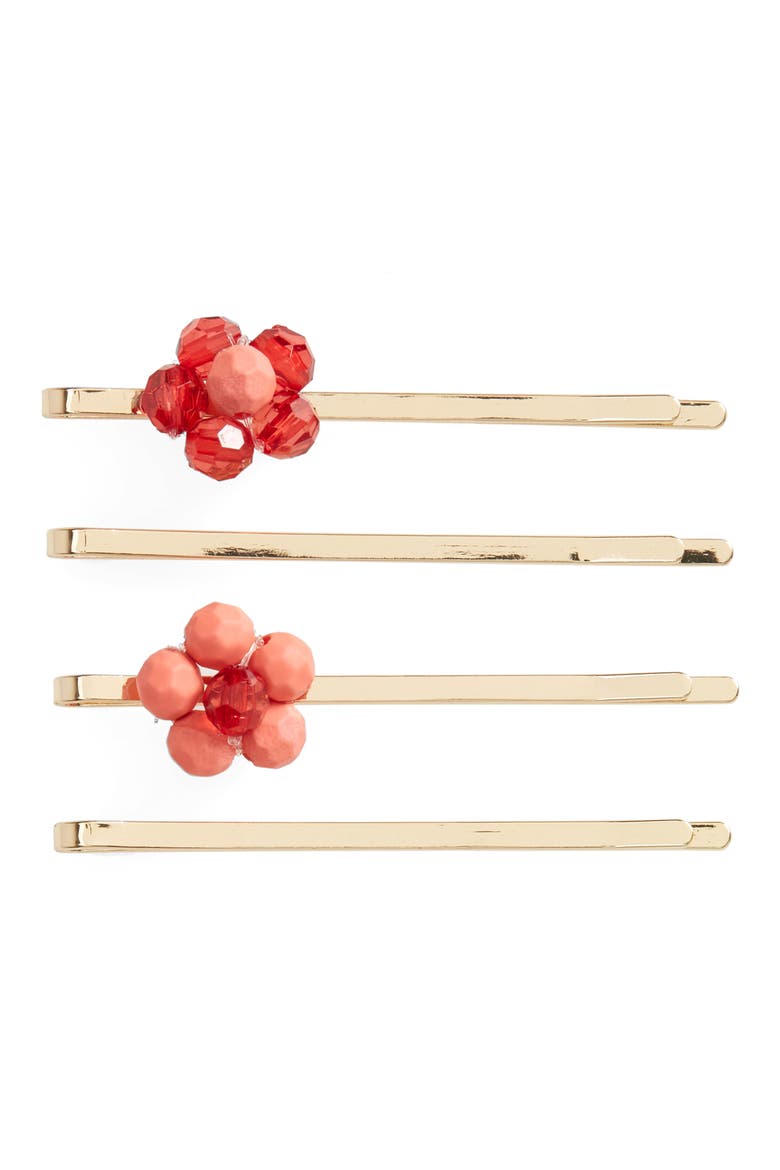 4-Pack Flower Bobby Pins, Main, color, PINK- RED