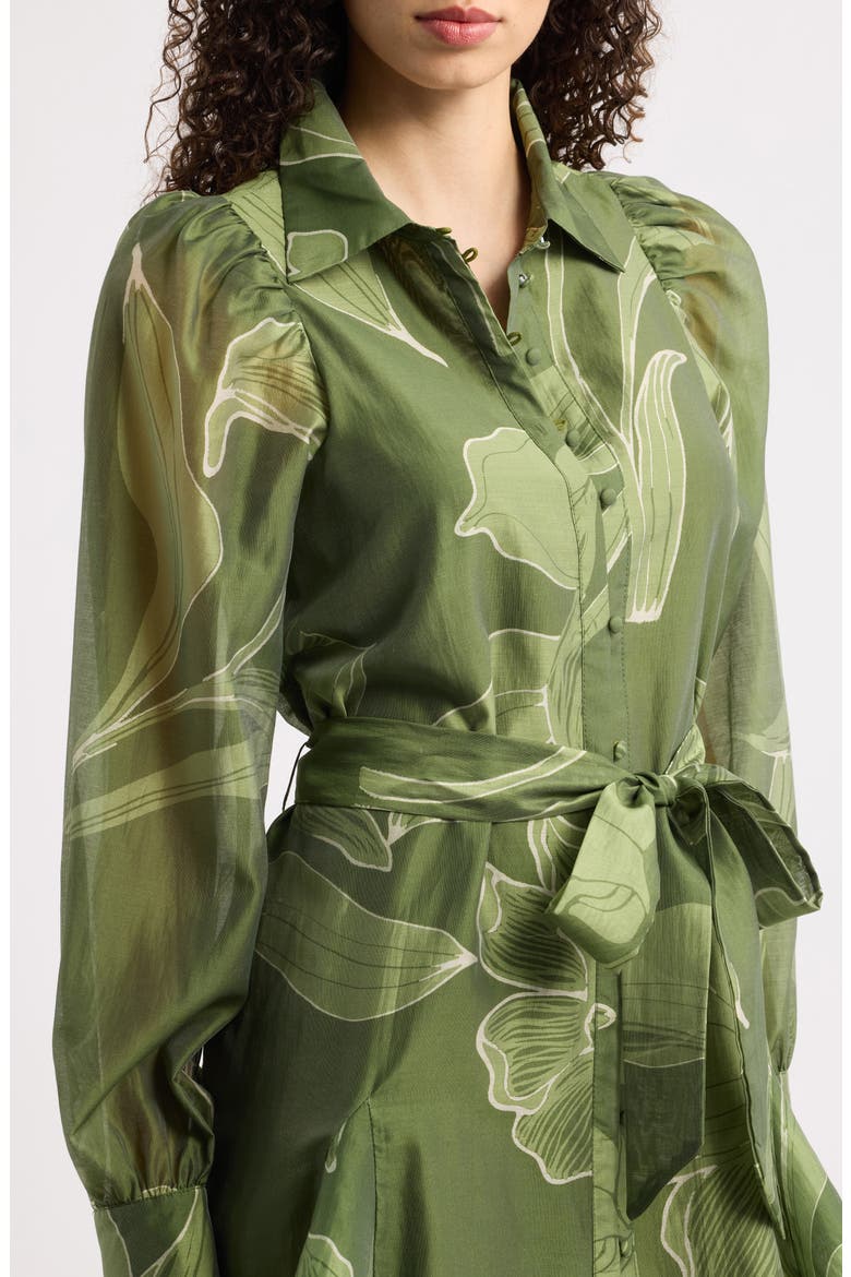 Silvie Long Sleeve Tie Belt Shirtdress, Alternate, color, OLIVE MULTI